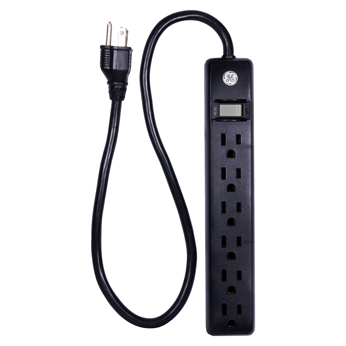 GE 6-Outlet Power Strip, 2ft Cord, Black